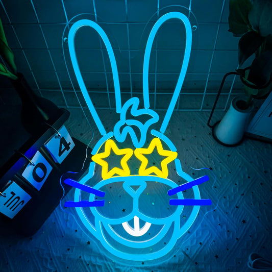 ✨ Cute Bunny Neon Sign – The Perfect Starry-Eyed Light for Kids & Party Decor