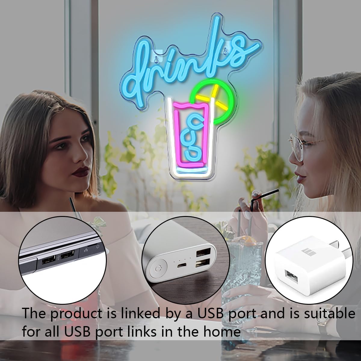 🍹 Drinks Neon Sign – LED Juice & Cocktail Light for Bar, Kitchen, and Café Decor - Deen neon