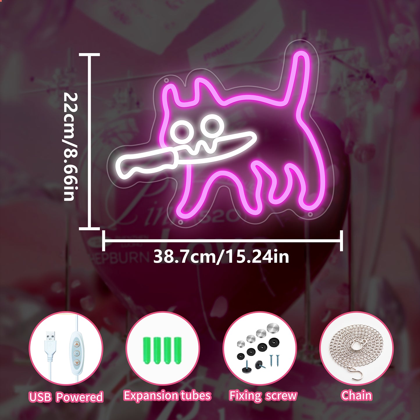 Knife cat Neon Signs for Wall Decor Poker Teens Led Neon Light Blue White Usb Light Sign for Bedroom Casino Bar Hotel Play Room Birthday Party Decor - Deen neon