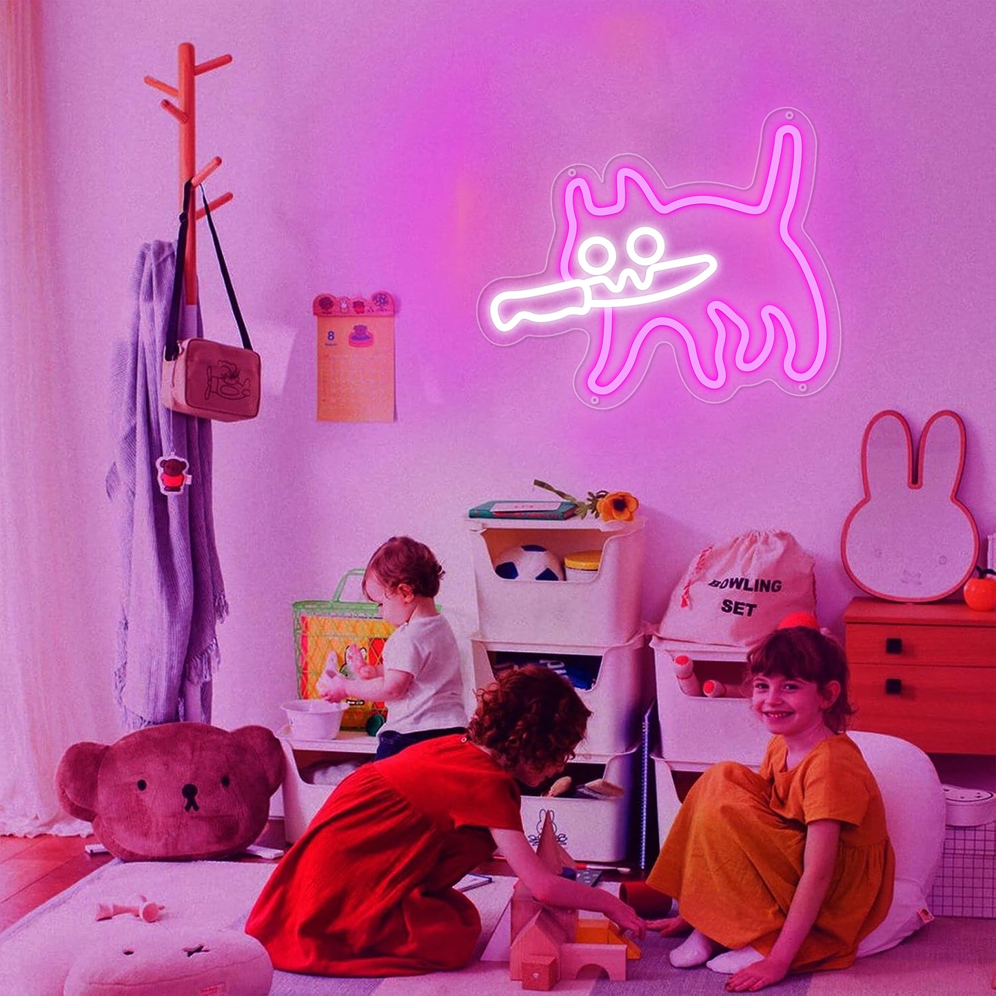 Knife cat Neon Signs for Wall Decor Poker Teens Led Neon Light Blue White Usb Light Sign for Bedroom Casino Bar Hotel Play Room Birthday Party Decor - Deen neon