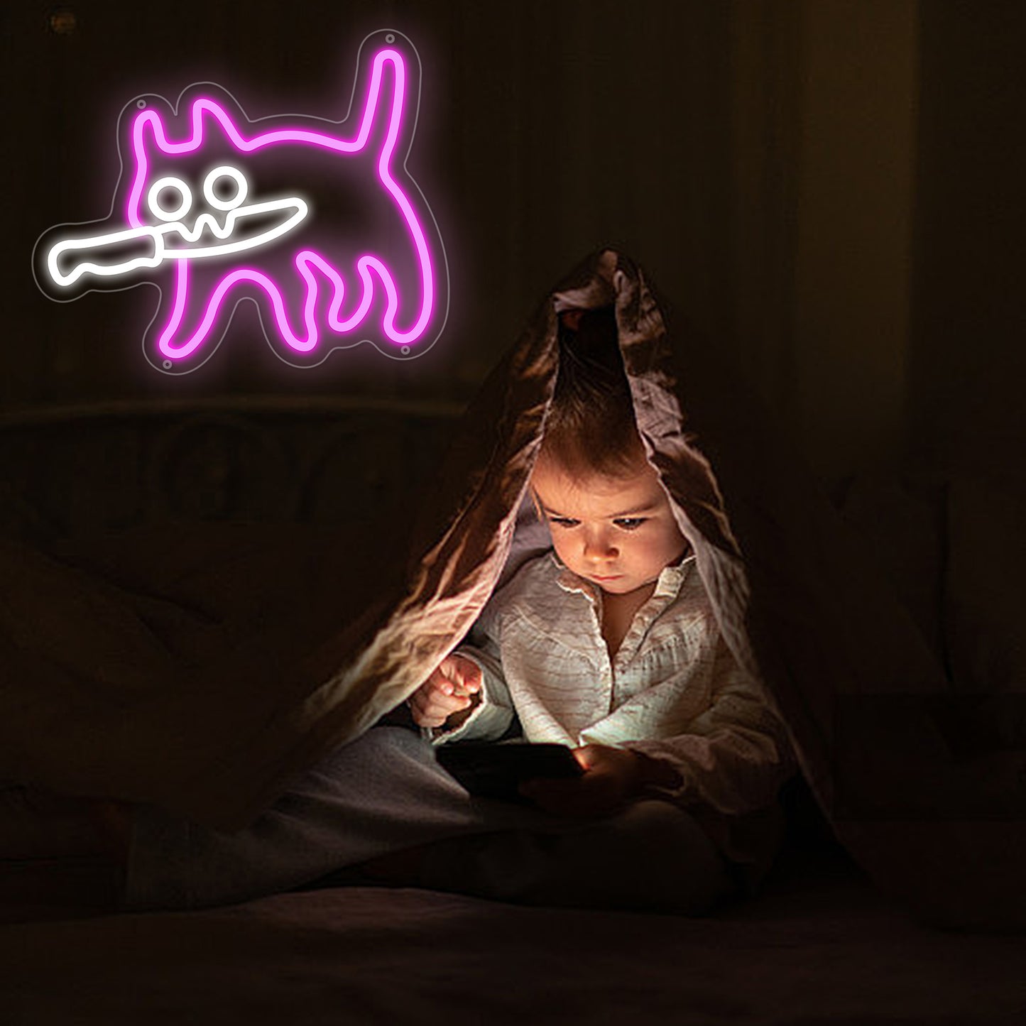 Knife cat Neon Signs for Wall Decor Poker Teens Led Neon Light Blue White Usb Light Sign for Bedroom Casino Bar Hotel Play Room Birthday Party Decor - Deen neon
