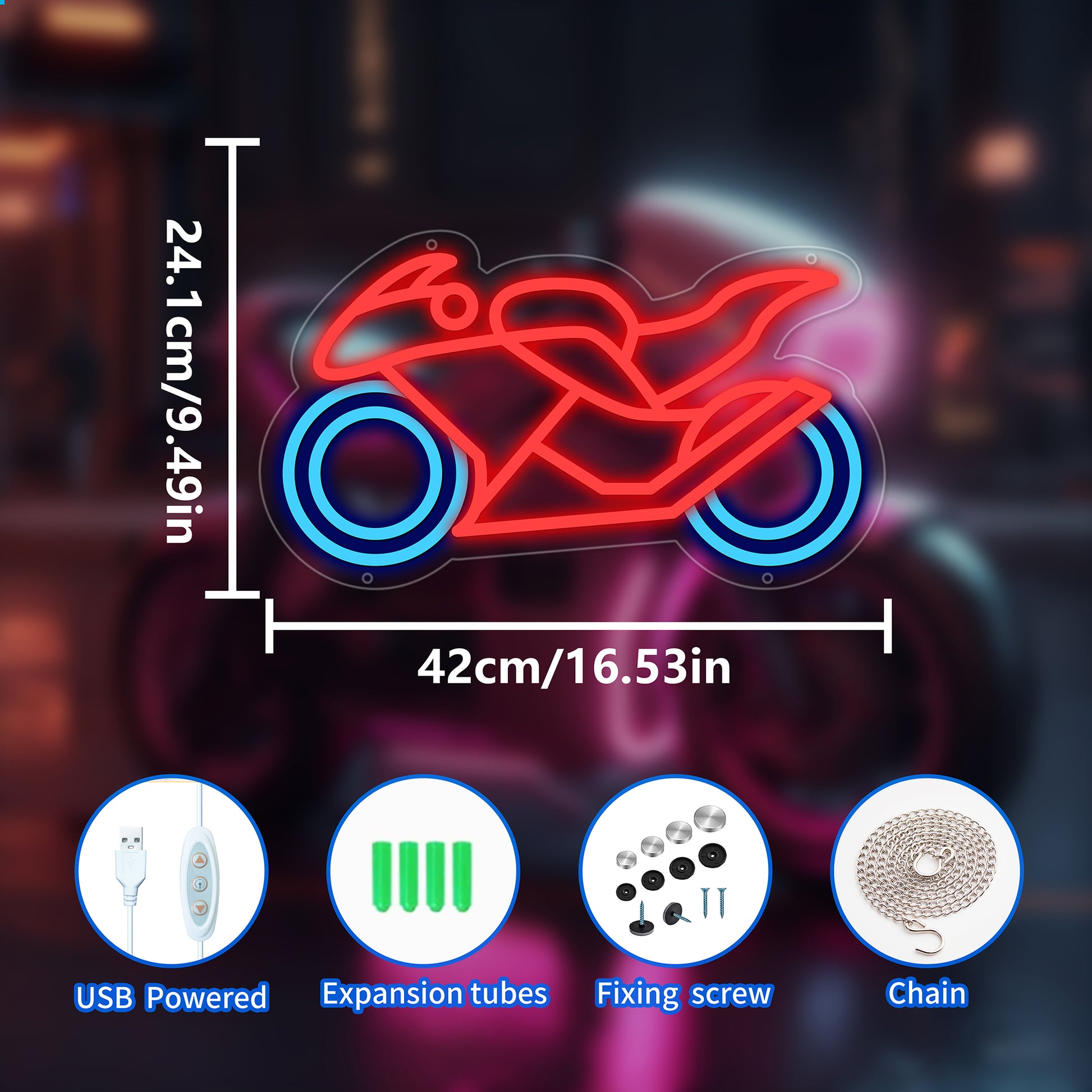 Motor Neon Signs for Wall Decor Poker Teens Led Neon Light Blue White Usb Light Sign for Bedroom Casino Bar Hotel Play Room Birthday Party Decor - Deen neon