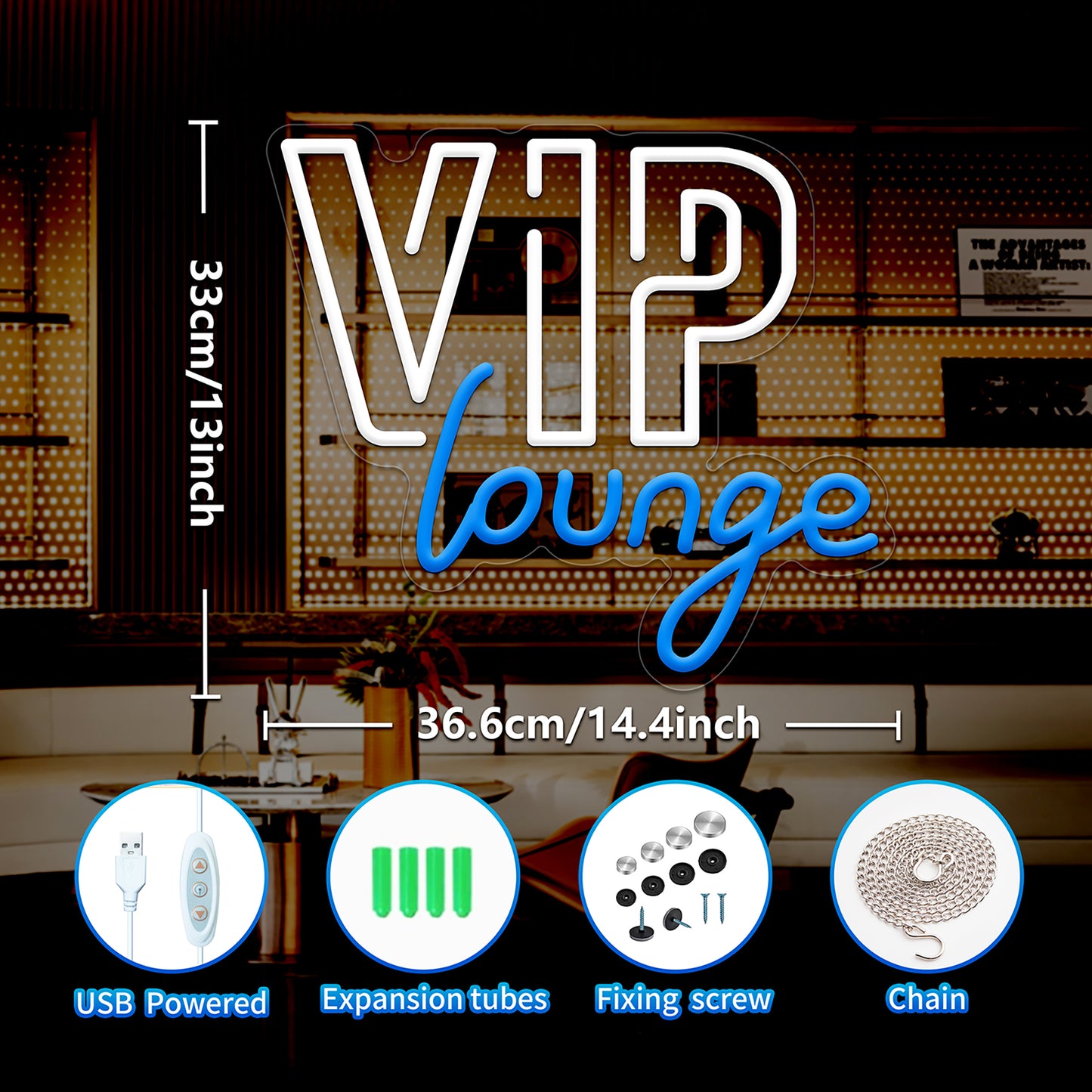 VIP Lounge Neon Signs for Wall Decor, VIP Neon Lights Signs for Room Decor, Led Light Up Sign with USB Powered for Bar, Hotel, Cafe, VIP Room, Home Decoration - Deen neon