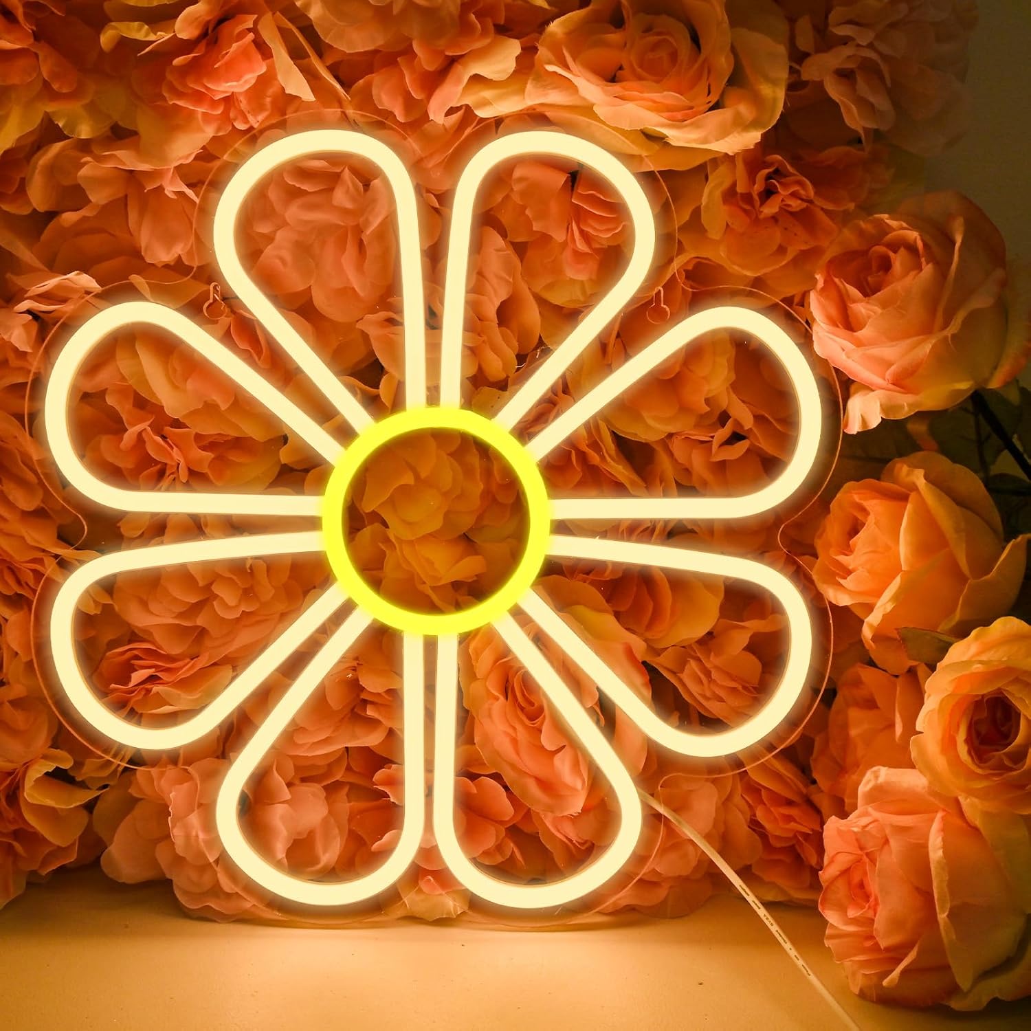 8-Petal Flower Neon Sign - LED Daisy Light for Aesthetic & Cozy Wall Decor - Deen neon