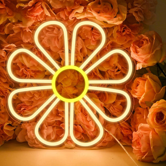 8-Petal Flower Neon Sign - LED Daisy Light for Aesthetic & Cozy Wall Decor - Deen neon
