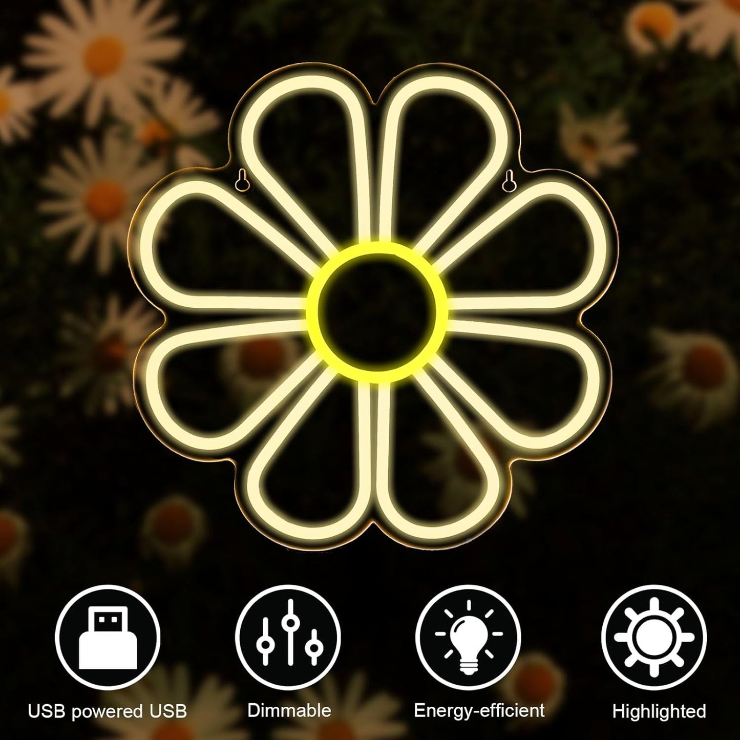 8-Petal Flower Neon Sign - LED Daisy Light for Aesthetic & Cozy Wall Decor - Deen neon