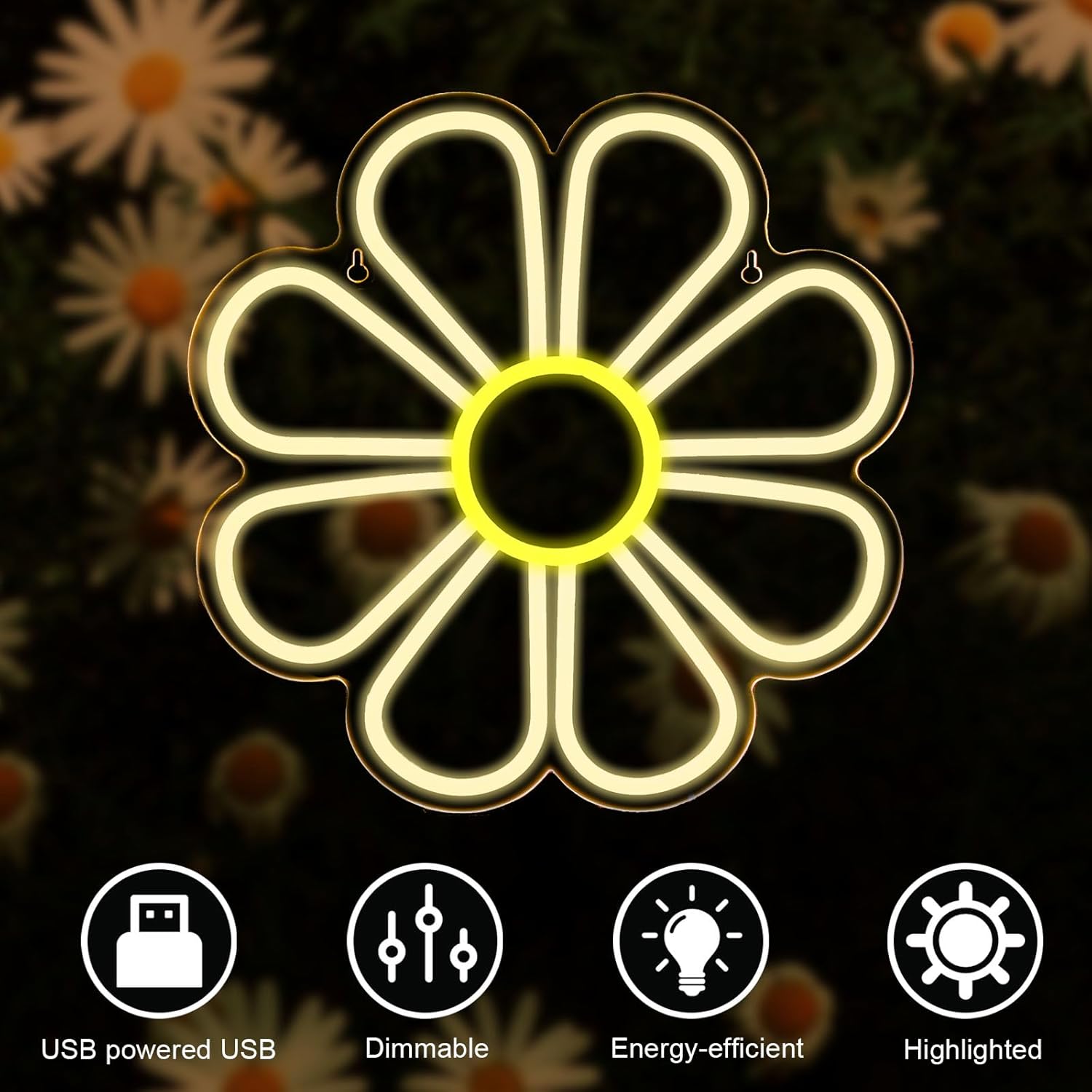 8-Petal Flower Neon Sign - LED Daisy Light for Aesthetic & Cozy Wall Decor - Deen neon