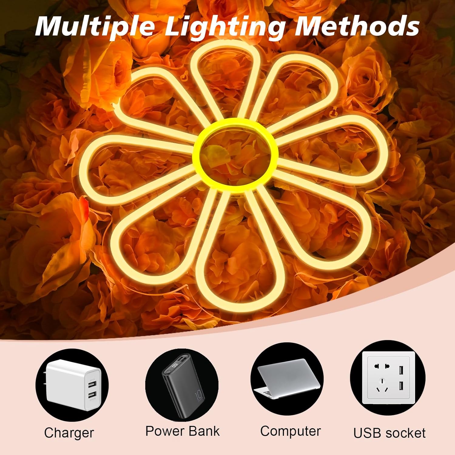 8-Petal Flower Neon Sign - LED Daisy Light for Aesthetic & Cozy Wall Decor - Deen neon