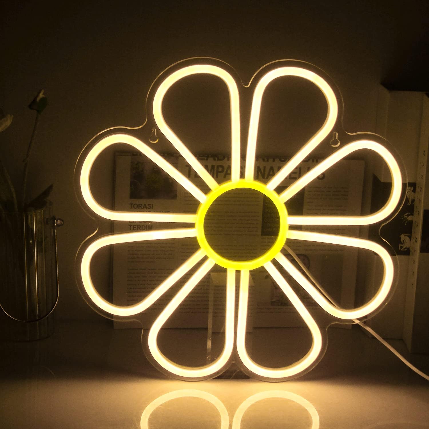 8-Petal Flower Neon Sign - LED Daisy Light for Aesthetic & Cozy Wall Decor - Deen neon