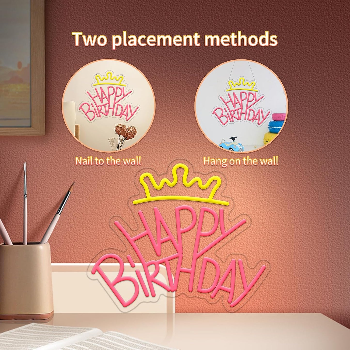 Happy Birthday Neon Sign for Wall Decor,Kids USB Powered Happy Birthday Led Sign, Reusable Happy Birthday Light Up Sign for Boys and Girls, Light Up Sign for Bedroom and Livingroom - Deen neon