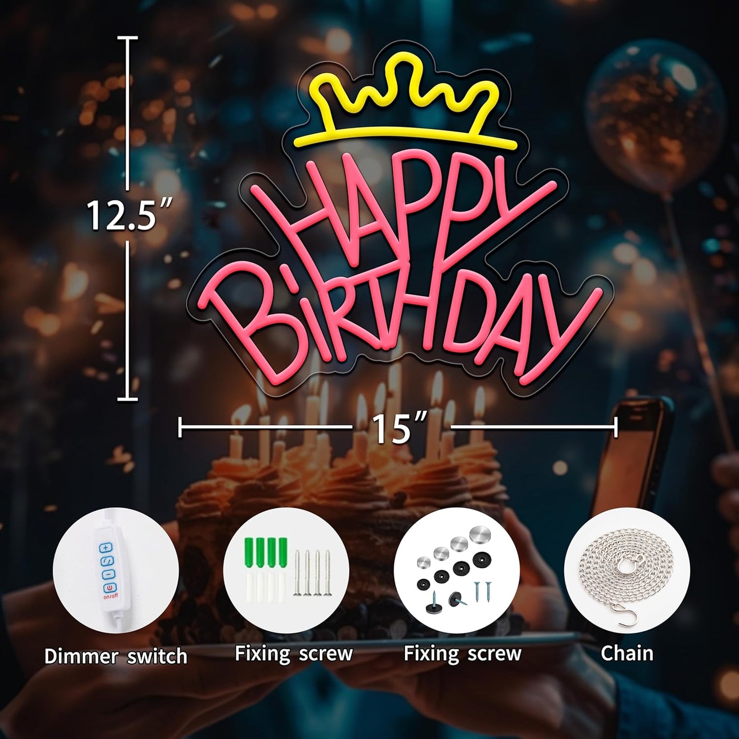 Happy Birthday Neon Sign for Wall Decor,Kids USB Powered Happy Birthday Led Sign, Reusable Happy Birthday Light Up Sign for Boys and Girls, Light Up Sign for Bedroom and Livingroom - Deen neon
