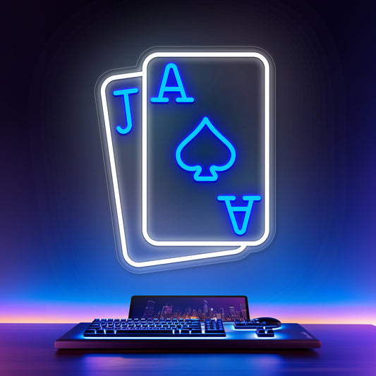 Playing Cards Neon Signs for Wall Decor Poker Teens Led Neon Light Blue White Usb Light Sign for Bedroom Casino Bar Hotel Play Room Birthday Party Decor - Deen neon