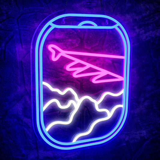 Airplane Window View Neon Sign - LED Wall Light for Travel Lovers & Home Decor