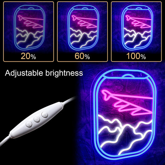 Airplane Window View Neon Sign - LED Wall Light for Travel Lovers & Home Decor