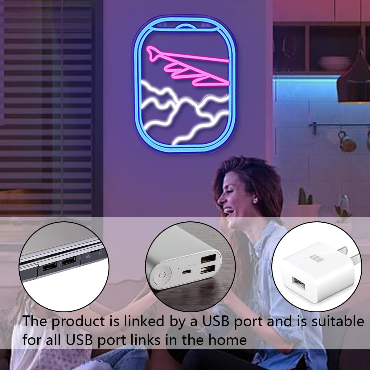 Airplane Window View Neon Sign - LED Wall Light for Travel Lovers & Home Decor