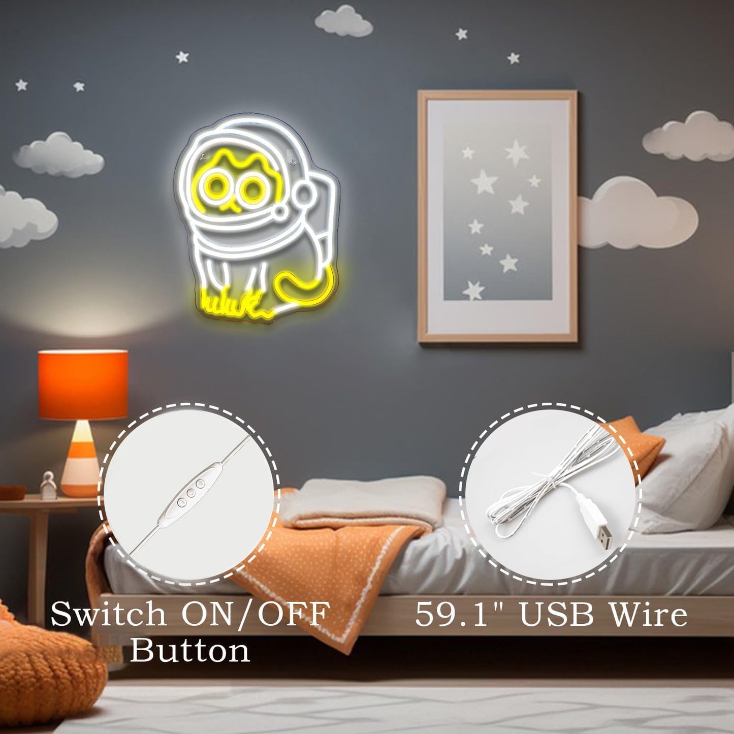 Astronaut Cat Neon Sign – Fun LED Light for Home & Space Decor