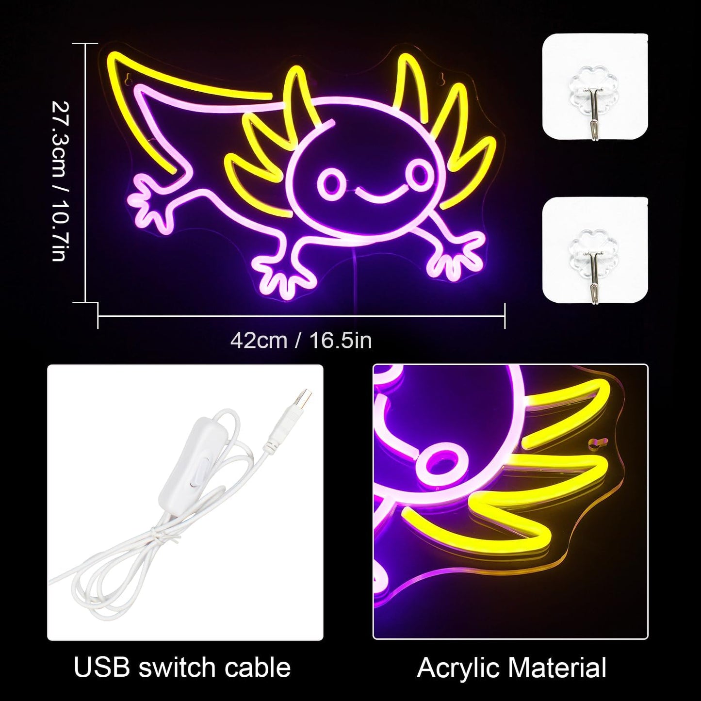 Cute Axolotl LED Neon Sign Light – Fun Wall Decor for Bedroom or Gaming Room