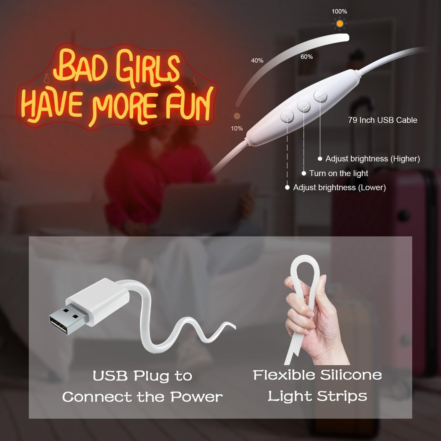 Bad Girls Have More Fun LED Neon Sign on acrylic backing – sassy wall decor