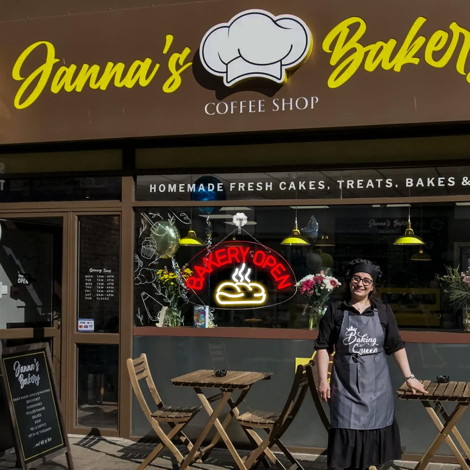Bakery Open Neon Sign โ LED Light with Bread Design for Bakery & Kitchen Decor - Deen neon