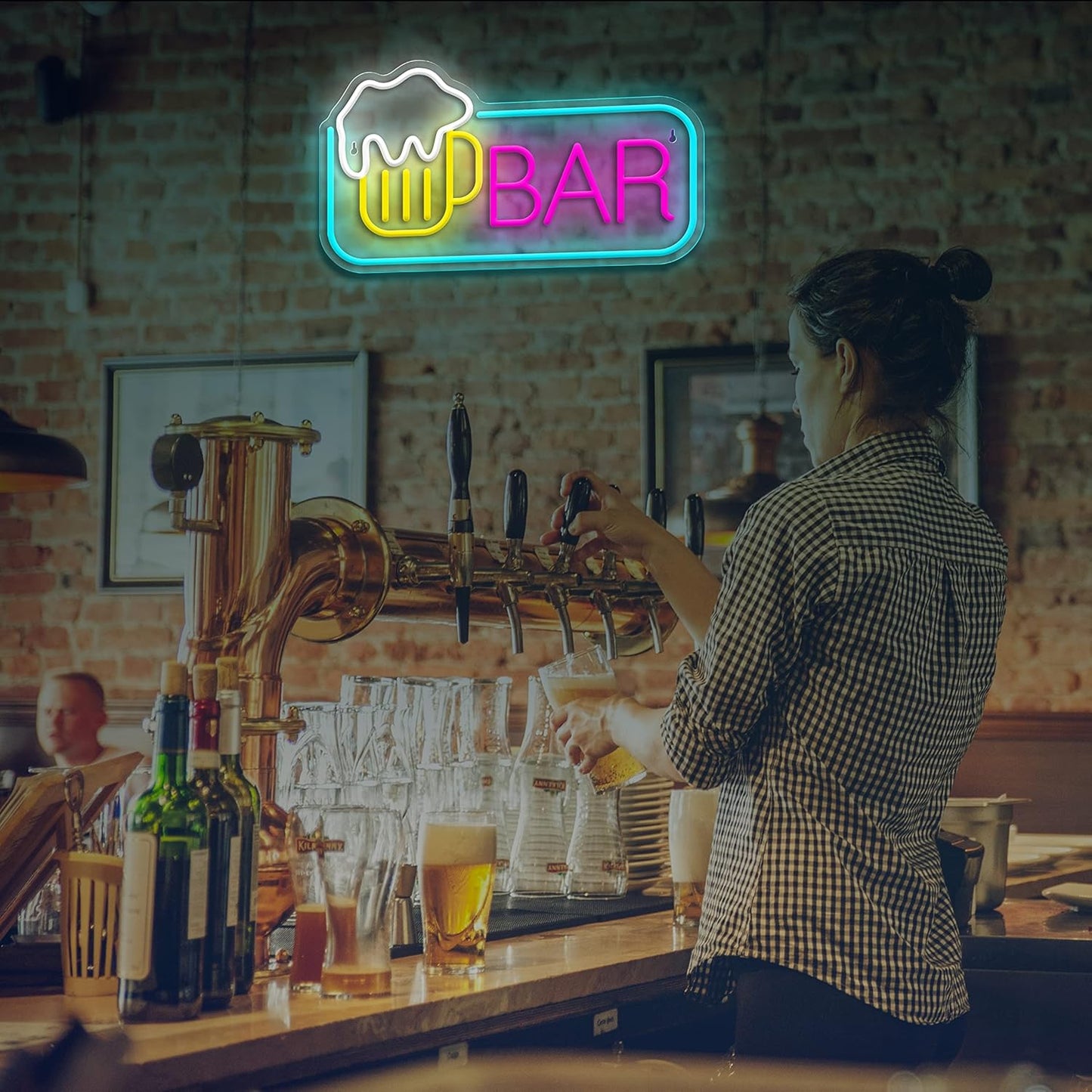 BAR Neon Sign with Beer Mug – LED Wall Light for Home Bar, Pub, or Man Cave