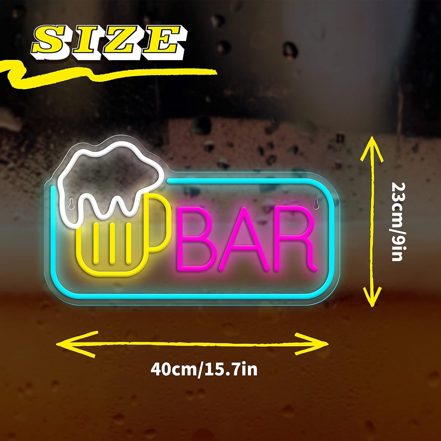 BAR Neon Sign with Beer Mug – LED Wall Light for Home Bar, Pub, or Man Cave