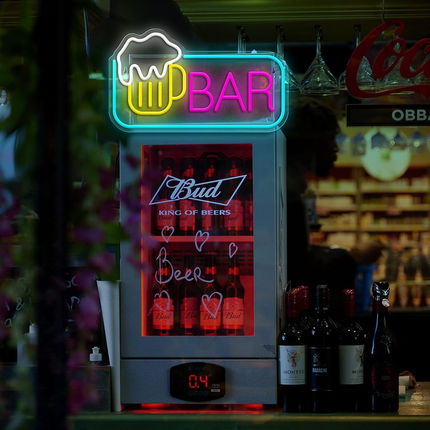 BAR Neon Sign with Beer Mug – LED Wall Light for Home Bar, Pub, or Man Cave