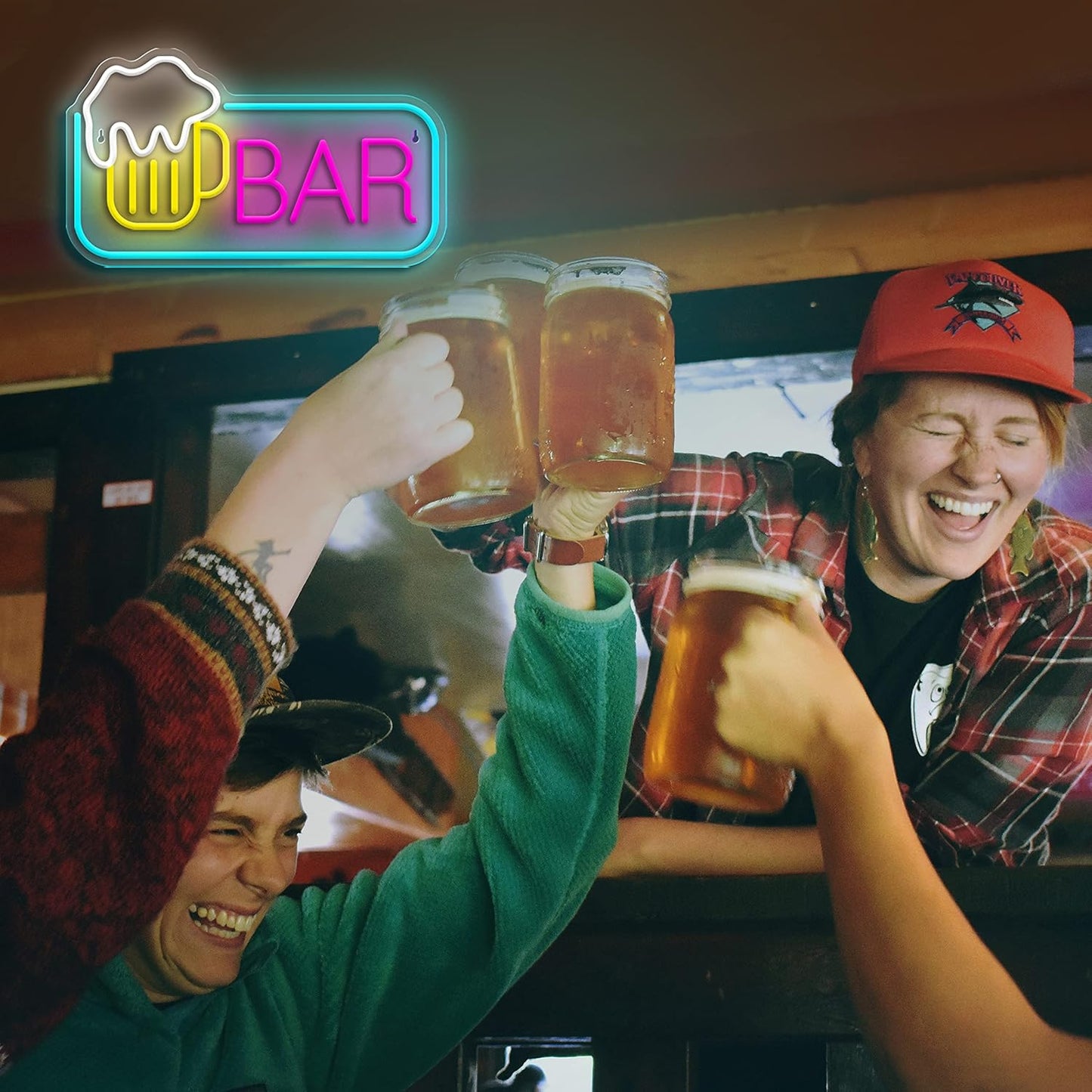 BAR Neon Sign with Beer Mug – LED Wall Light for Home Bar, Pub, or Man Cave