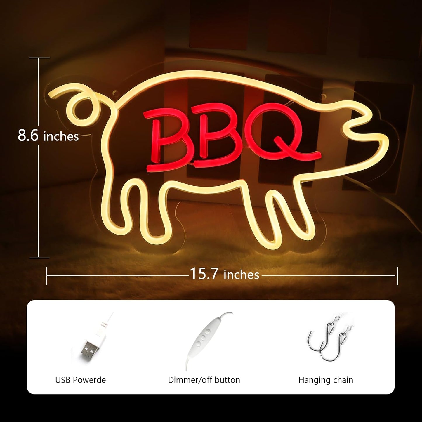BBQ Neon Sign - LED Pig Shape Light for Barbecue Restaurants, Smokehouses & Food Stalls - Deen neon
