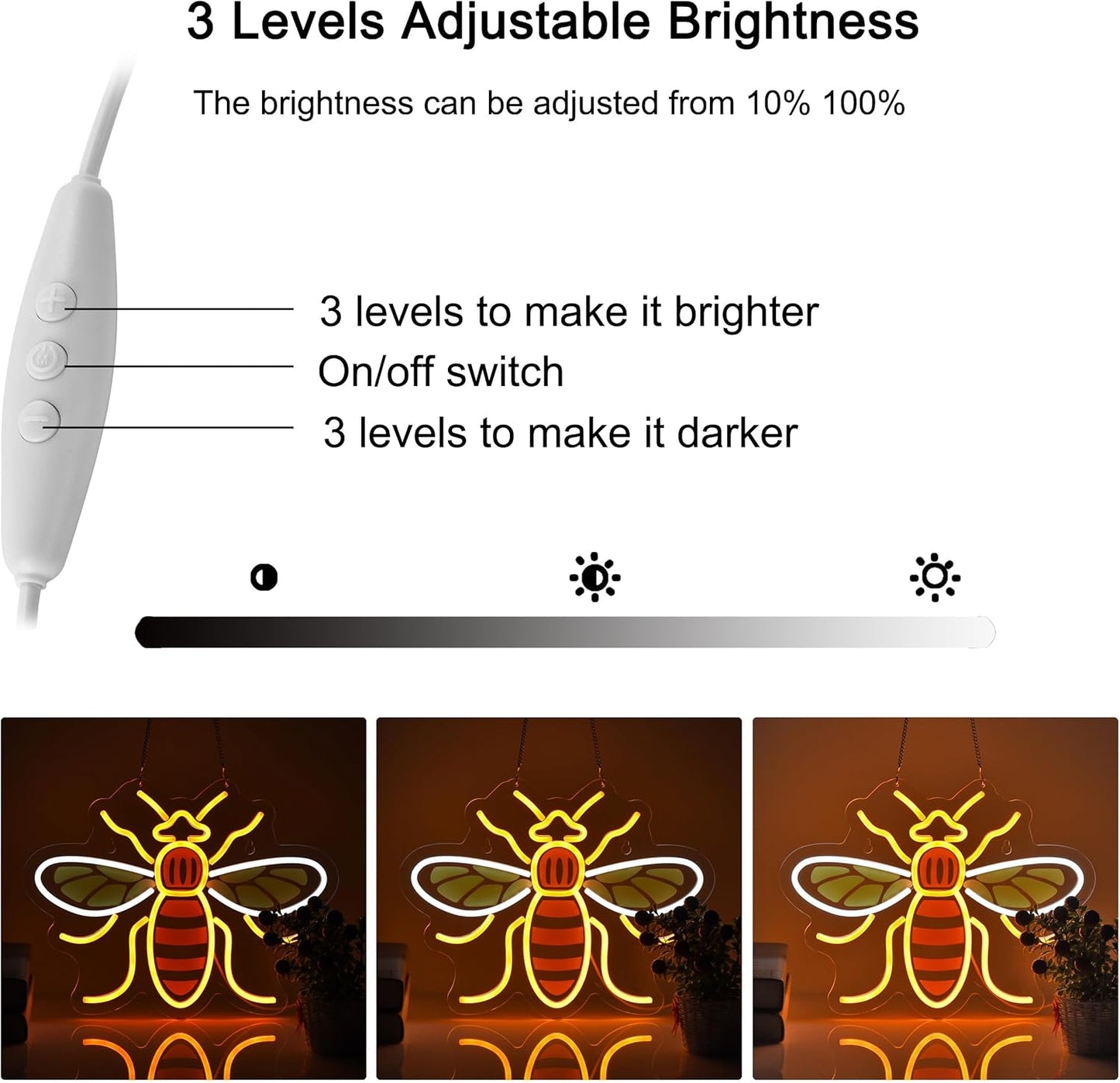 Cute bee LED neon sign for bedroom, nursery, cafe, or nature-themed decor