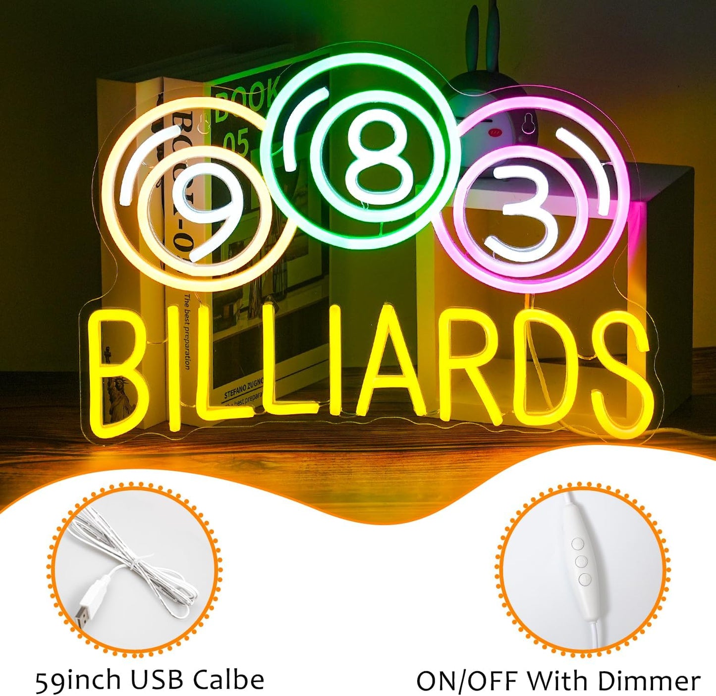 Billiards Neon Sign with Pool Balls – Game Room LED Light