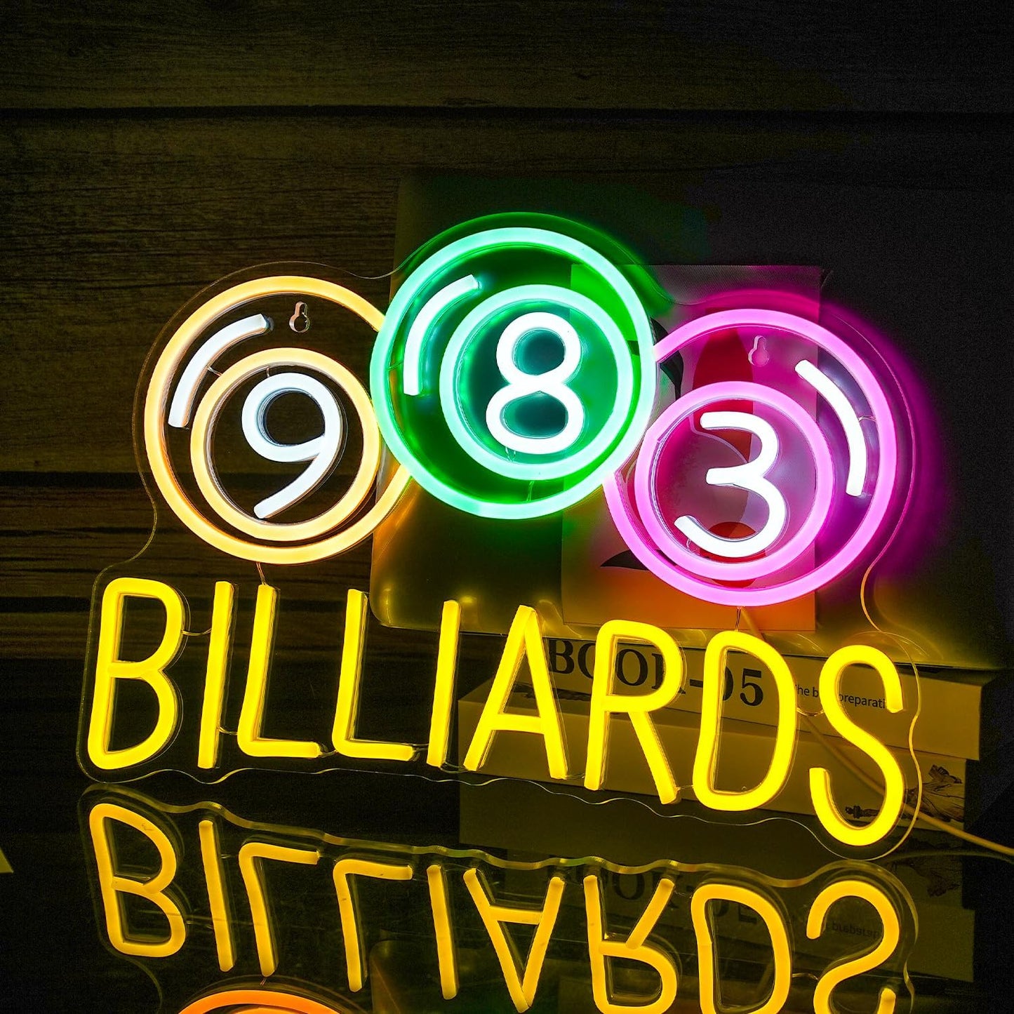 Billiards Neon Sign with Pool Balls – Game Room LED Light
