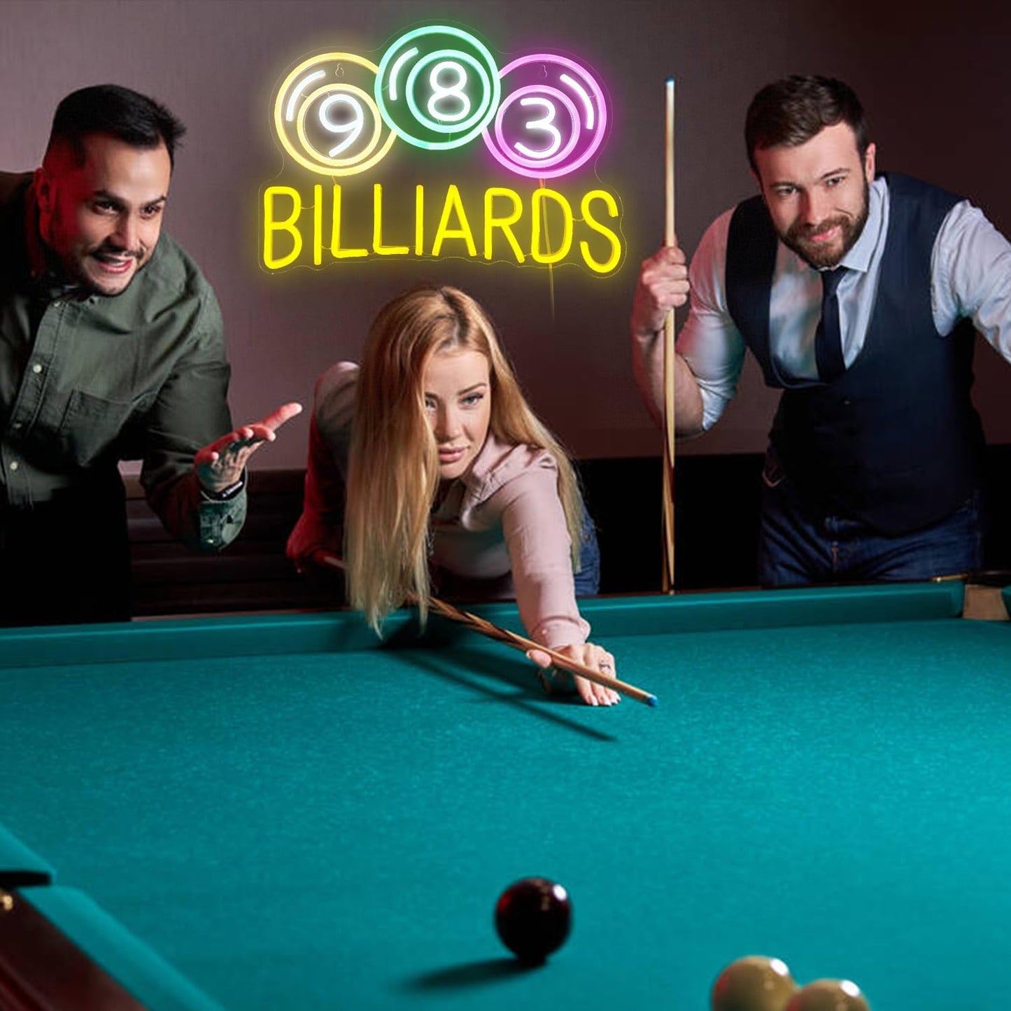 Billiards Neon Sign with Pool Balls – Game Room LED Light