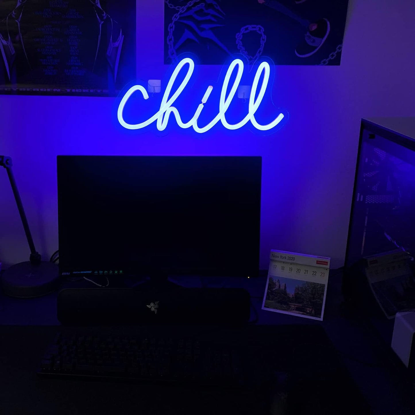 Blue 'Chill' Neon Sign - LED Wall Light for Bedroom, Bar & Game Room Decor - Deen neon