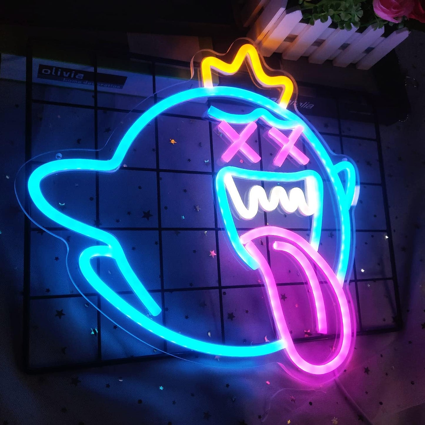 Blue Ghost Neon Sign - LED Wall Light for Game Rooms, Bars & Halloween Decor - Deen neon