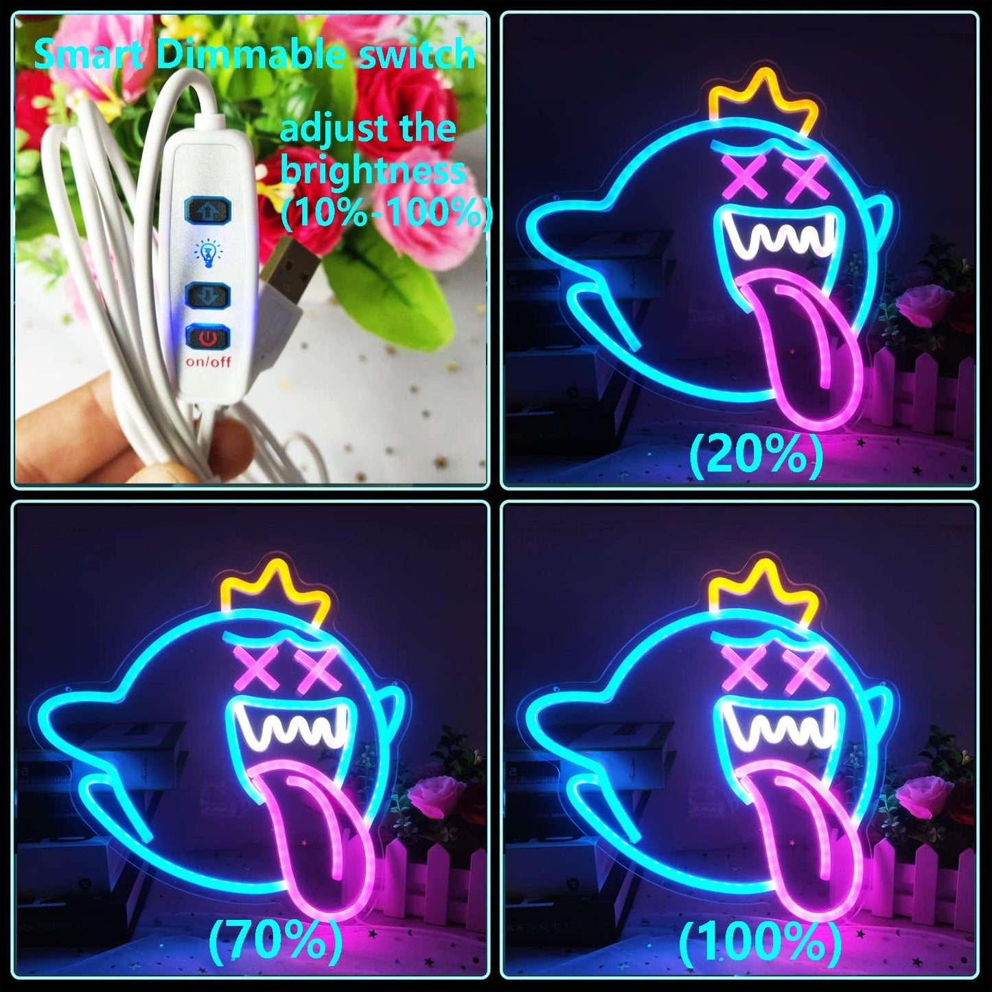 Blue Ghost Neon Sign - LED Wall Light for Game Rooms, Bars & Halloween Decor - Deen neon
