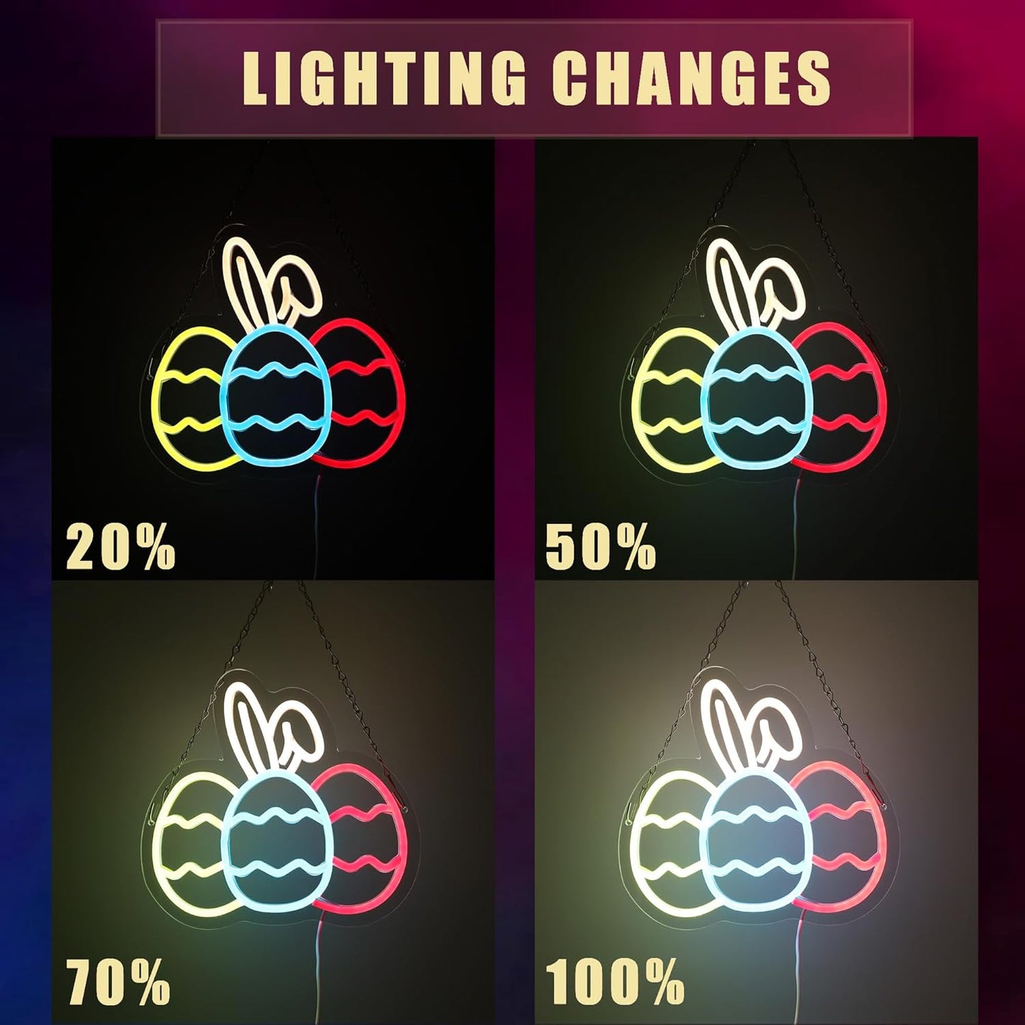 Bunny Egg Trio neon sign with center egg featuring bunny ears, Easter-themed LED wall light
