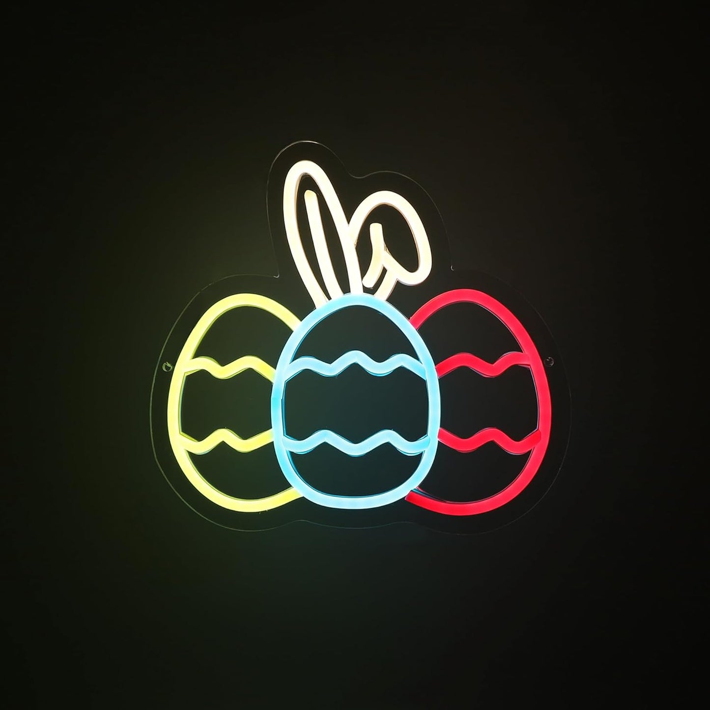 Bunny Egg Trio neon sign with center egg featuring bunny ears, Easter-themed LED wall light