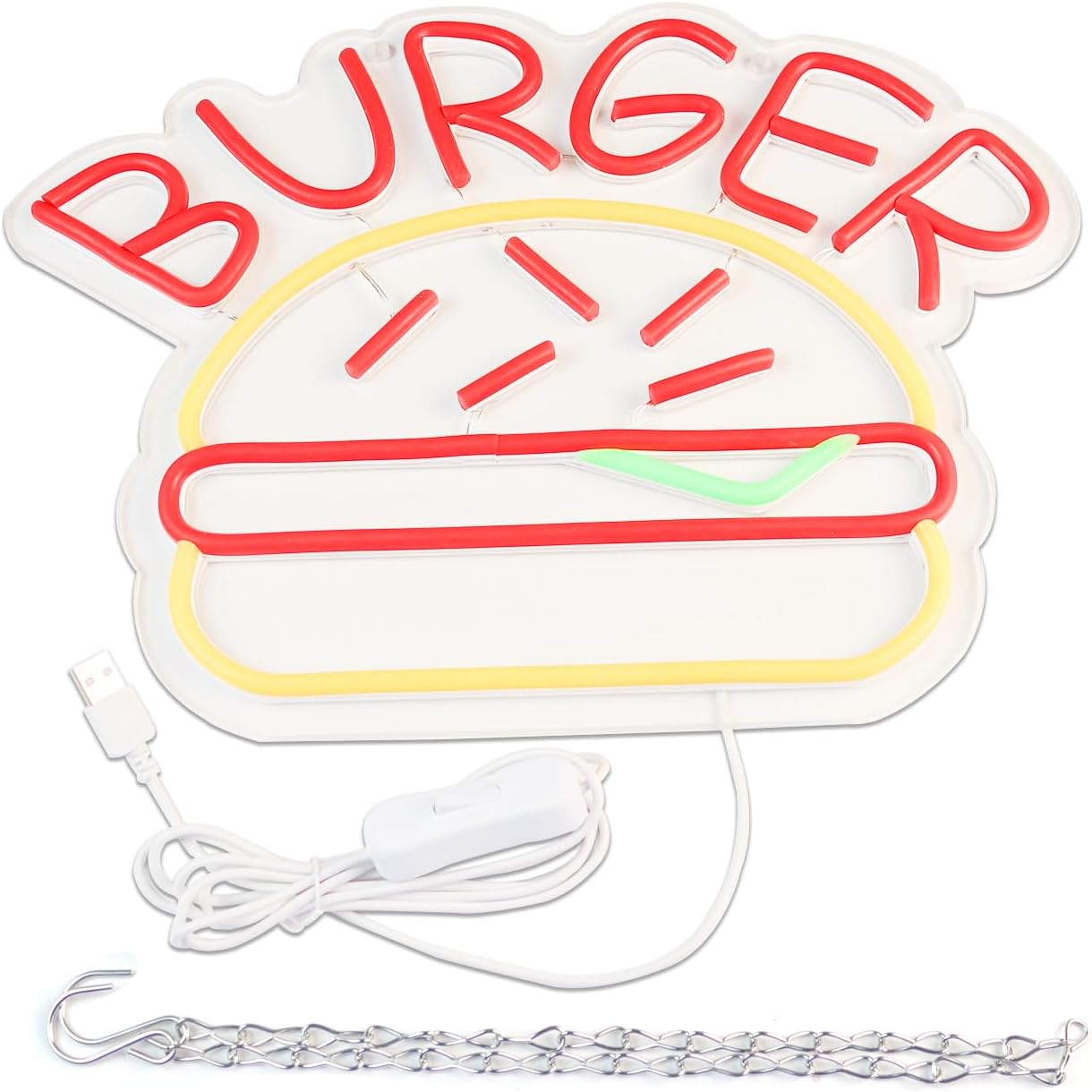 Burger Neon Sign – LED Light for Kitchen, Diner & Foodie Decor - Deen neon