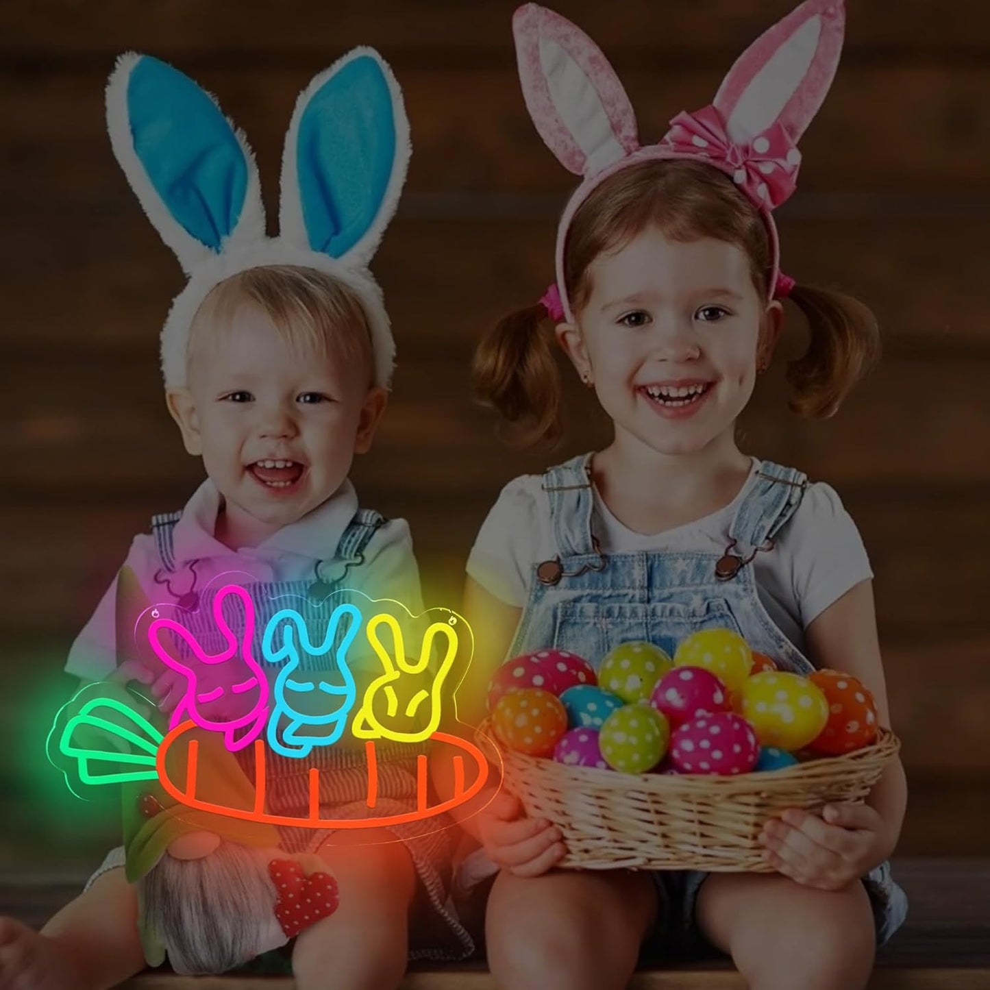 Carrot with Bunnies Neon Sign – Cute Bunny Decor for Kids Room