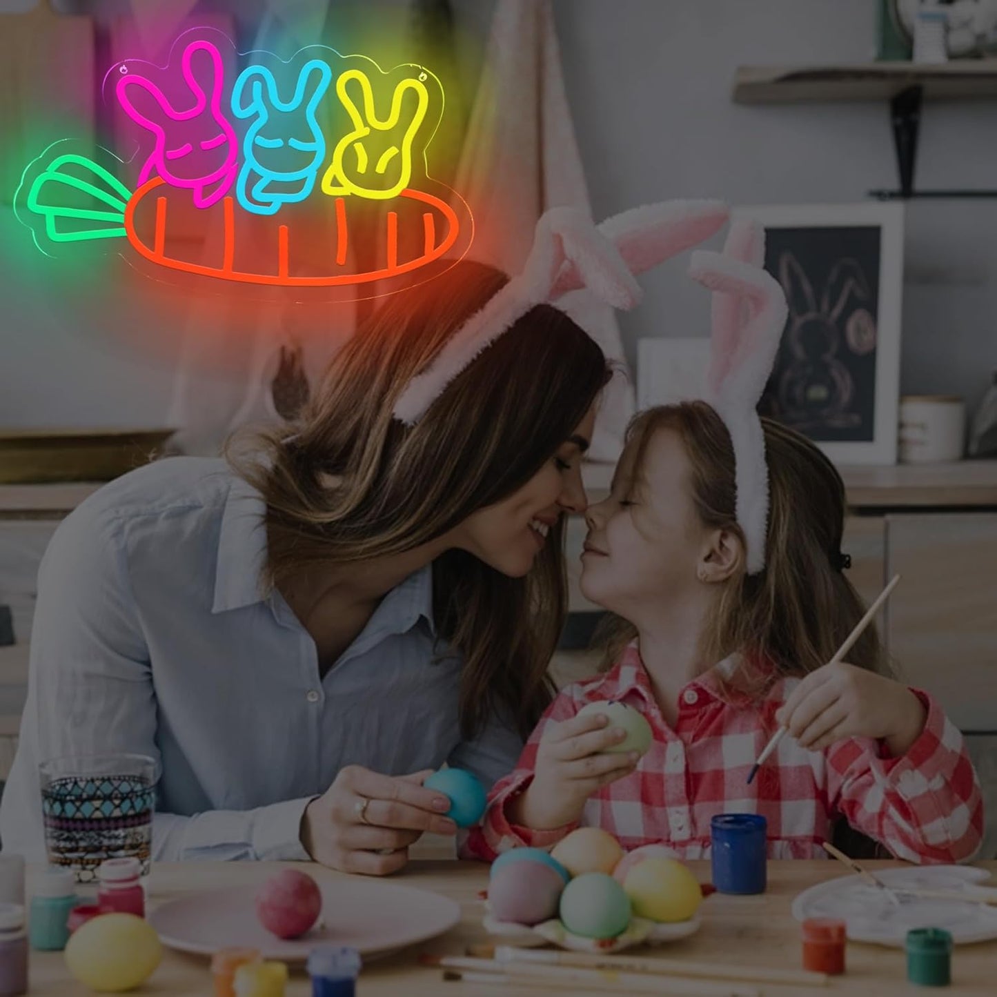 Carrot with Bunnies Neon Sign – Cute Bunny Decor for Kids Room
