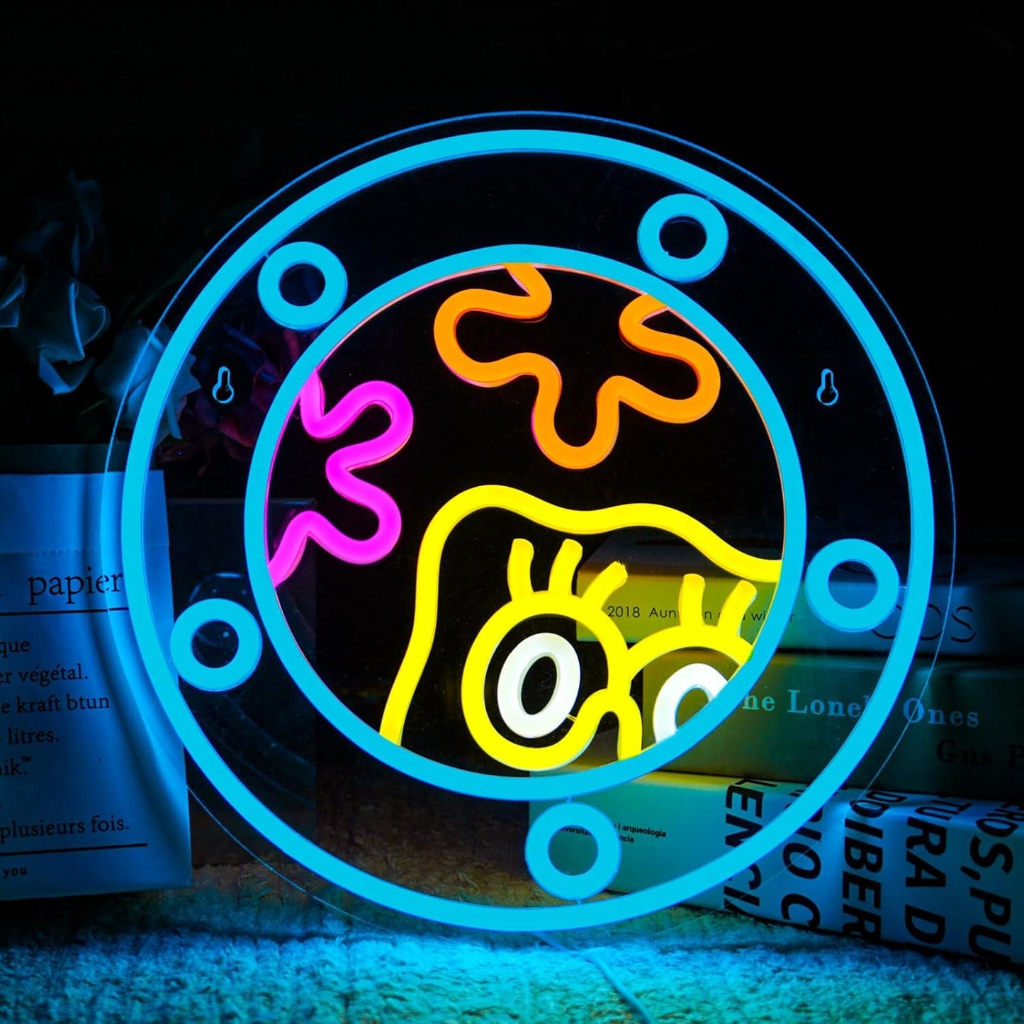 Colorful porthole cartoon face neon light wall decor with ocean theme