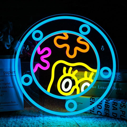 Colorful porthole cartoon face neon light wall decor with ocean theme