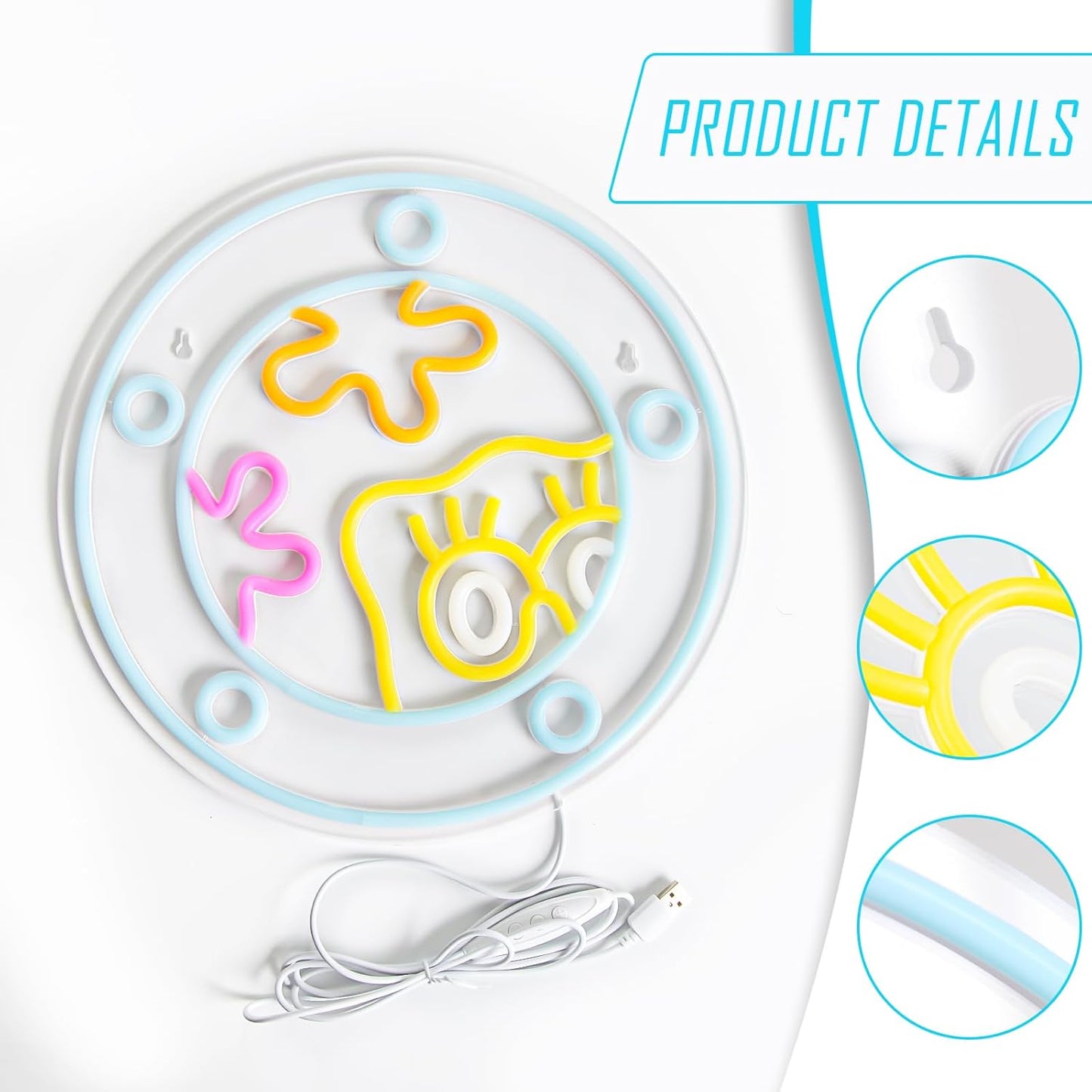 Colorful porthole cartoon face neon light wall decor with ocean theme