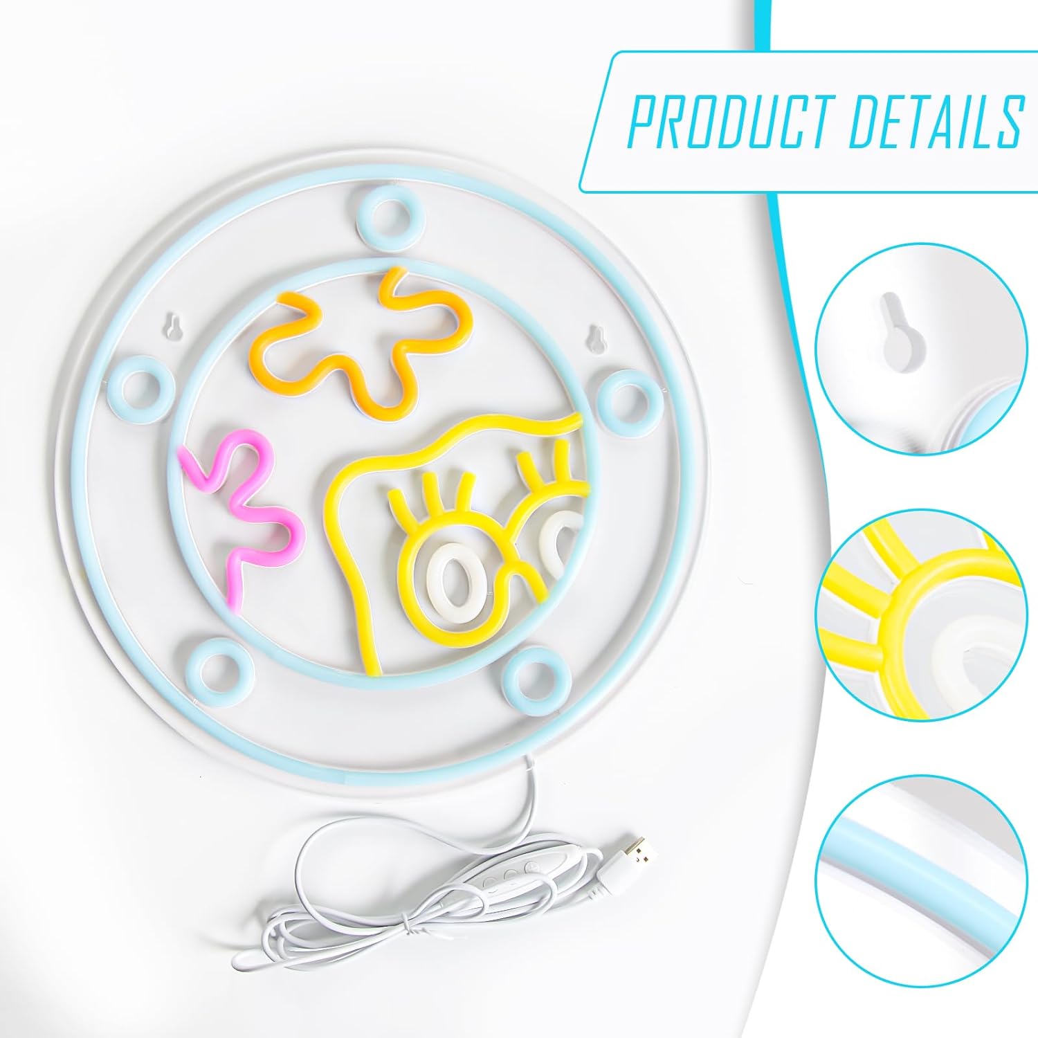 Colorful porthole cartoon face neon light wall decor with ocean theme