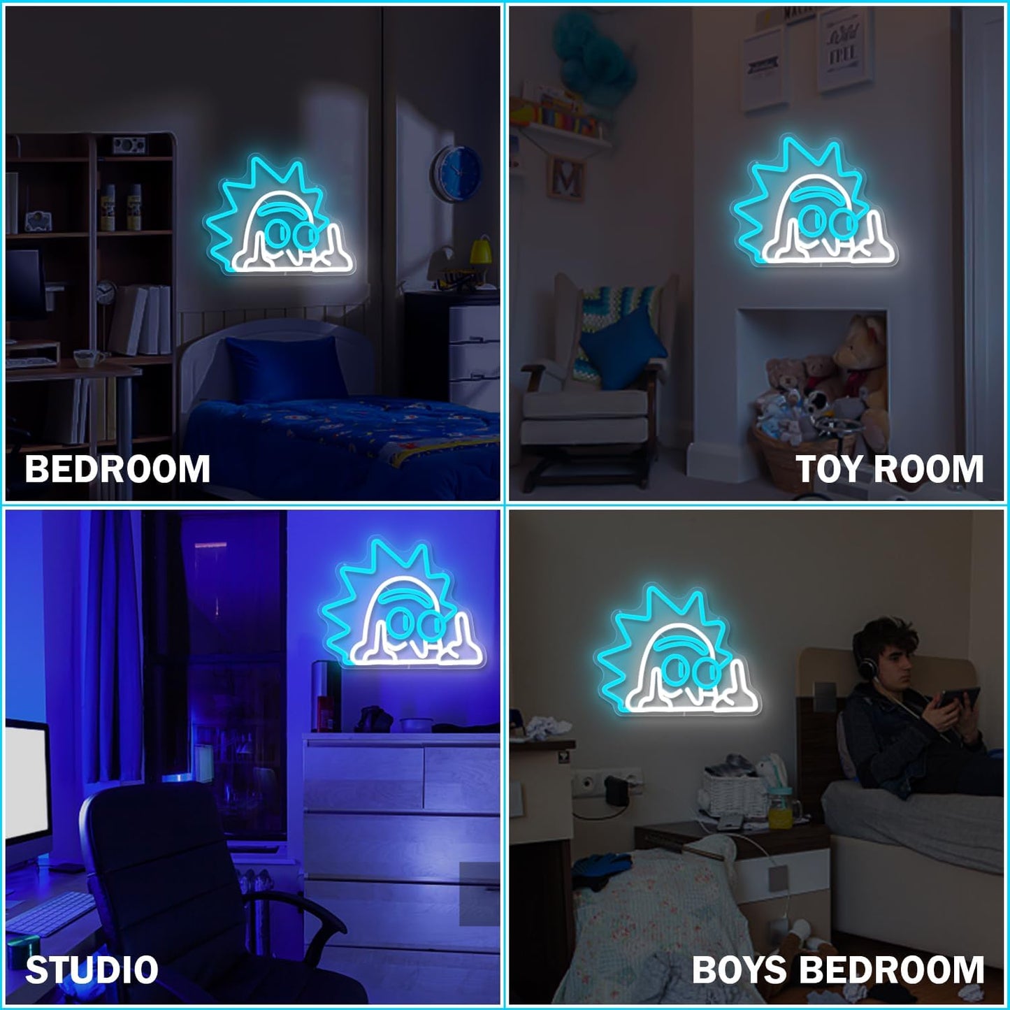LED neon sign featuring a cartoon-style character with spiky hair showing two middle fingers, perfect for bold room decor
