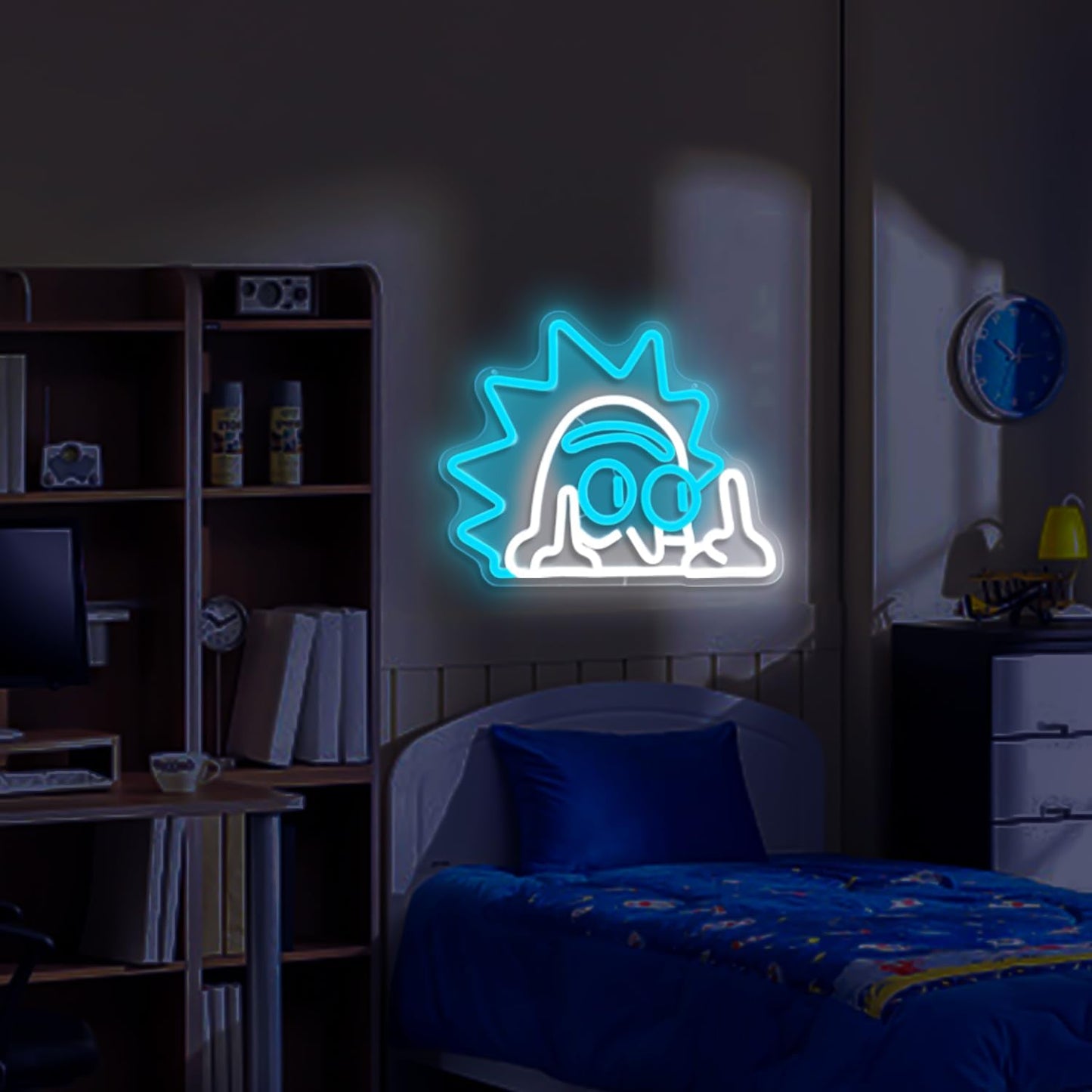 LED neon sign featuring a cartoon-style character with spiky hair showing two middle fingers, perfect for bold room decor