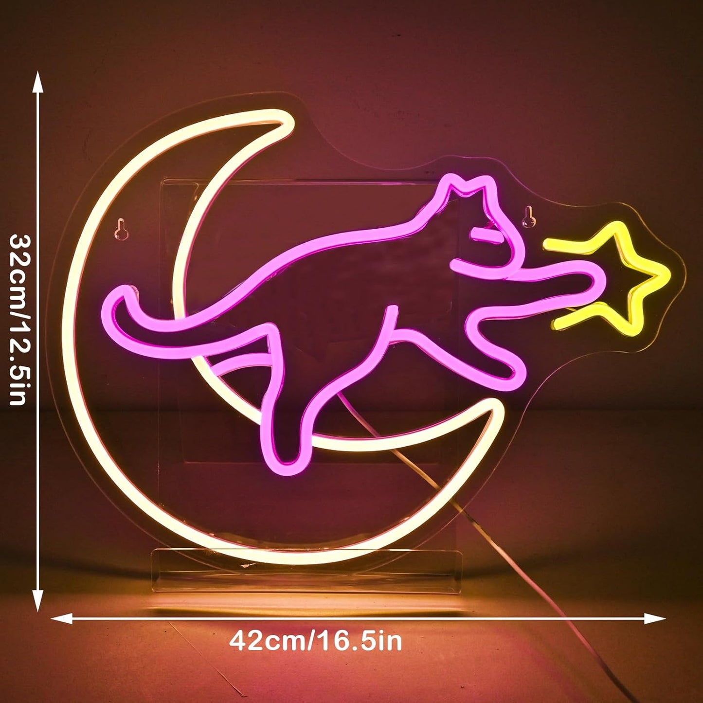 Cat Catching Stars on the Moon Neon Sign – Dreamy Night Light Décor