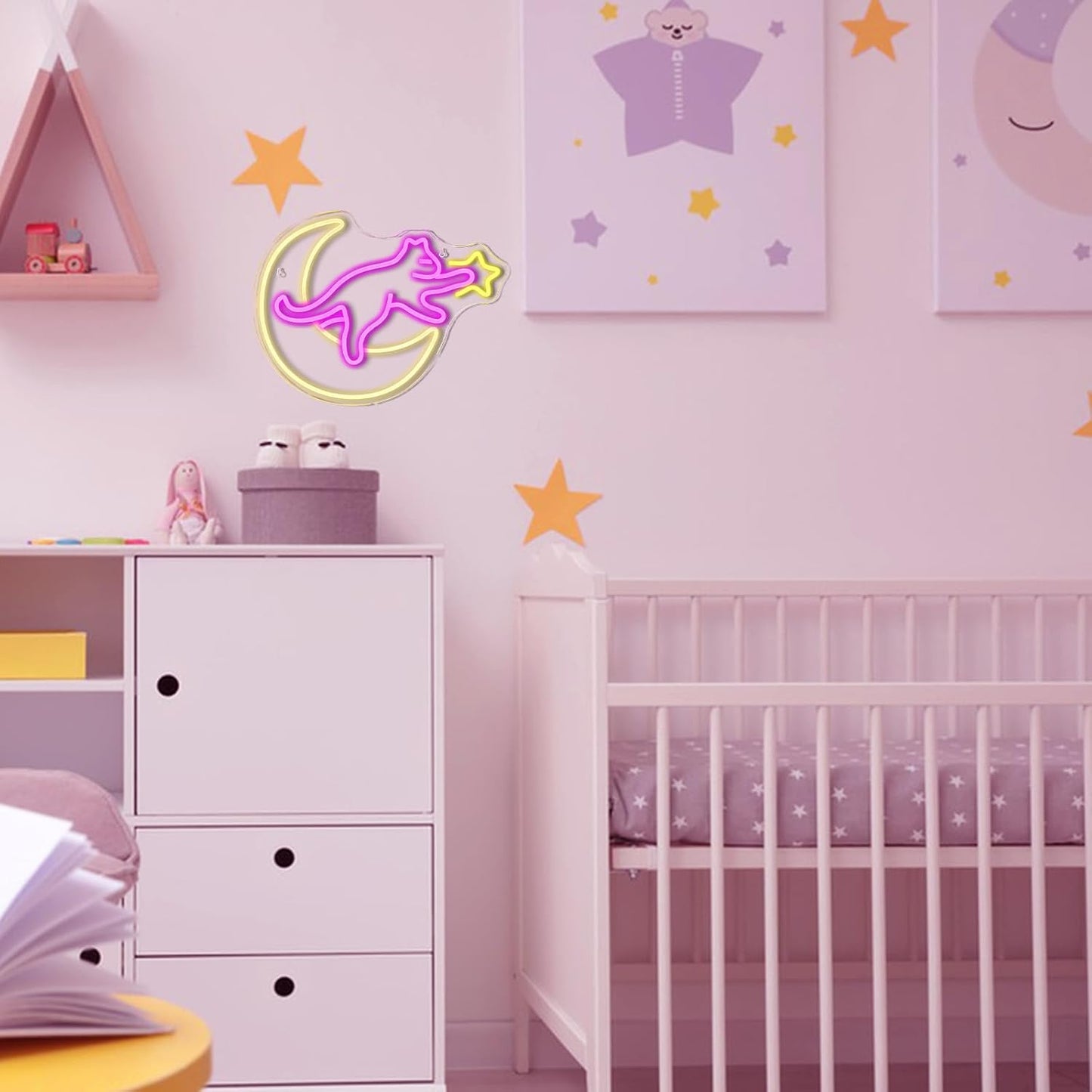 Cat Catching Stars on the Moon Neon Sign – Dreamy Night Light Décor