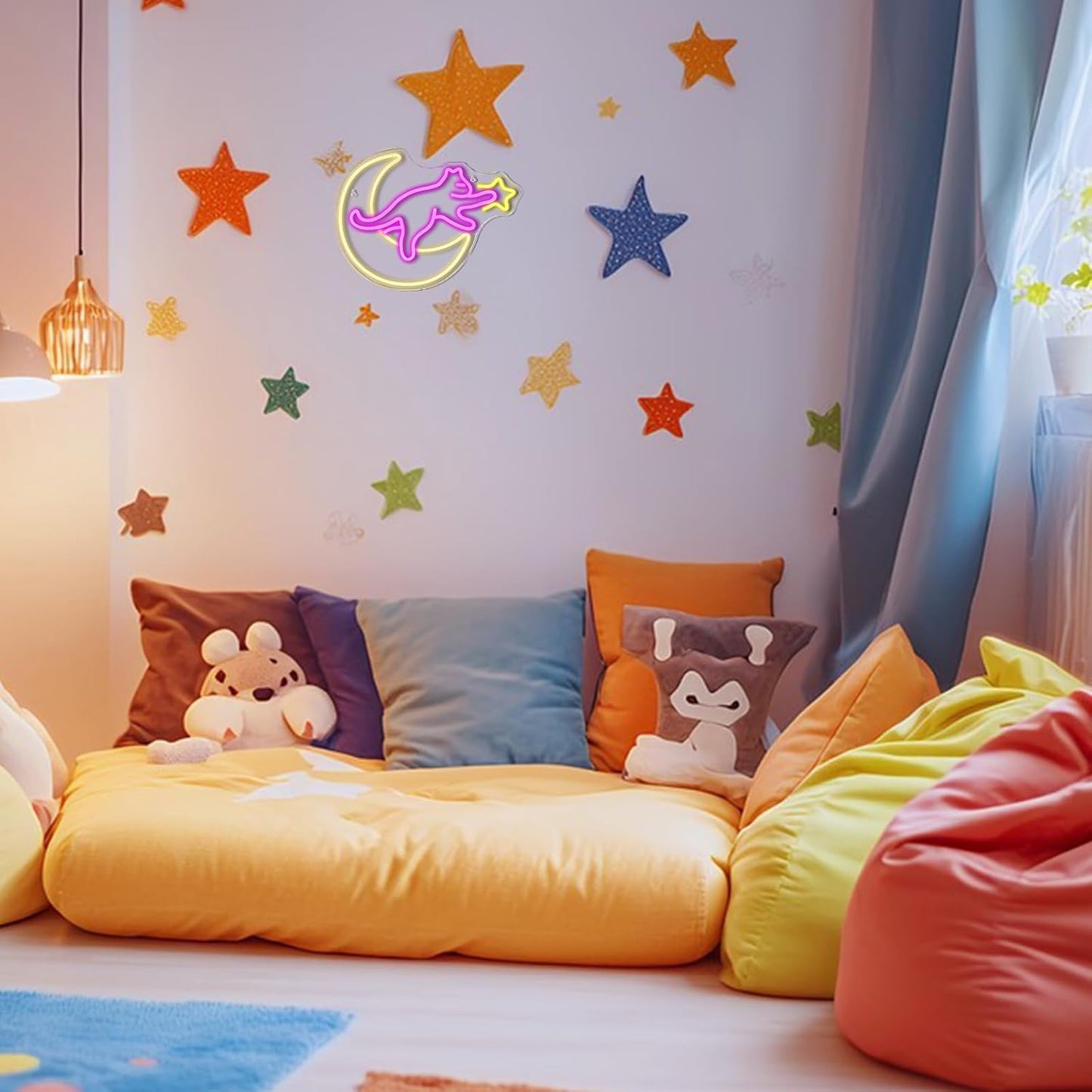 Cat Catching Stars on the Moon Neon Sign – Dreamy Night Light Décor