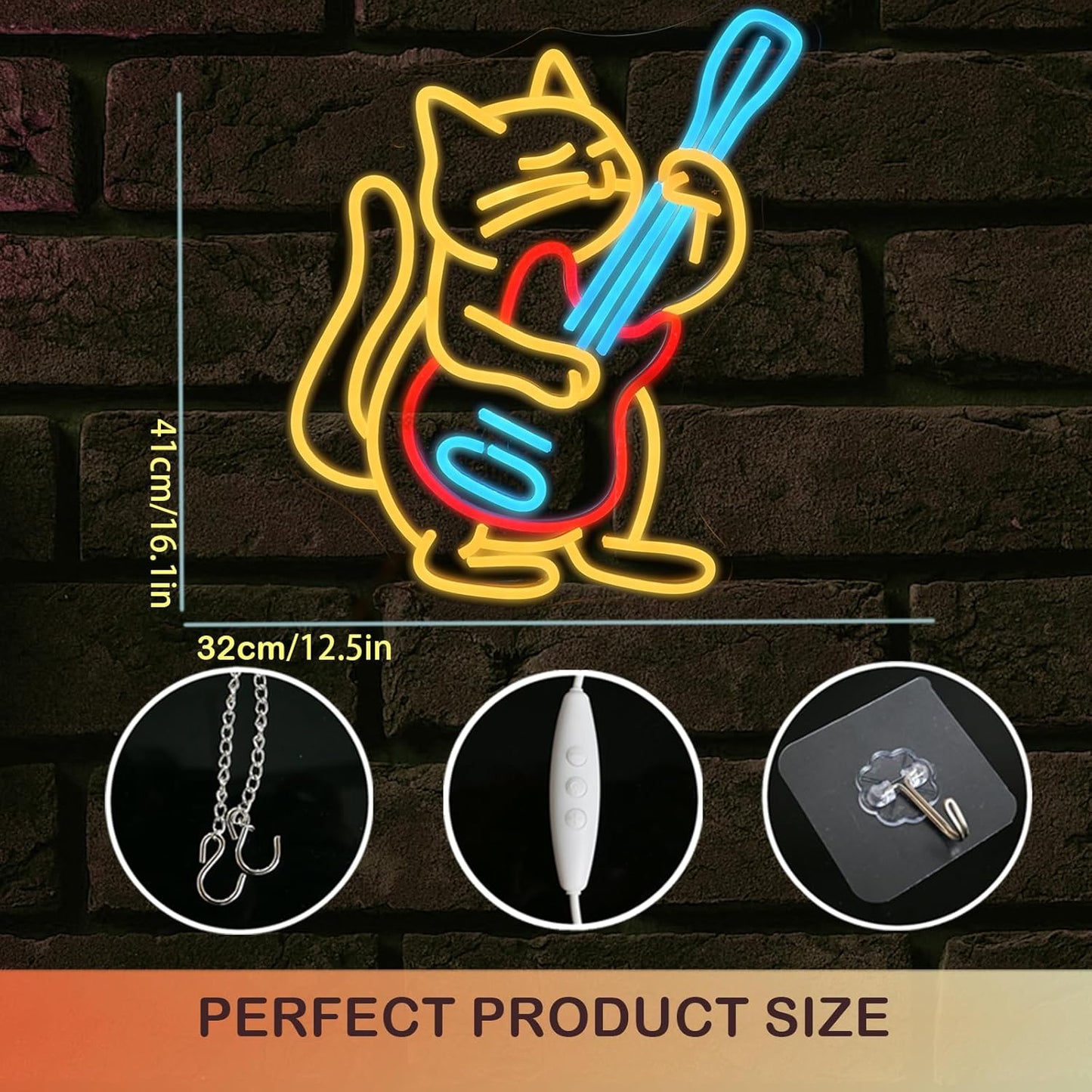 Cat Playing Guitar LED Neon Sign - Music & Aesthetic Wall Decor - Deen neon